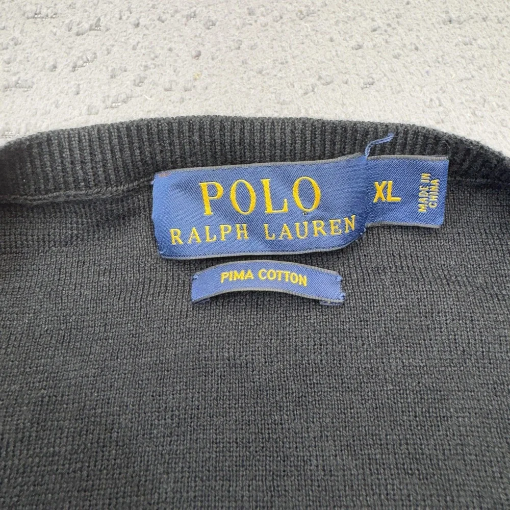 Polo Ralph Lauren Sweater Mens XL Black V-Neck Pullover Pima Cotton Tight-Knit